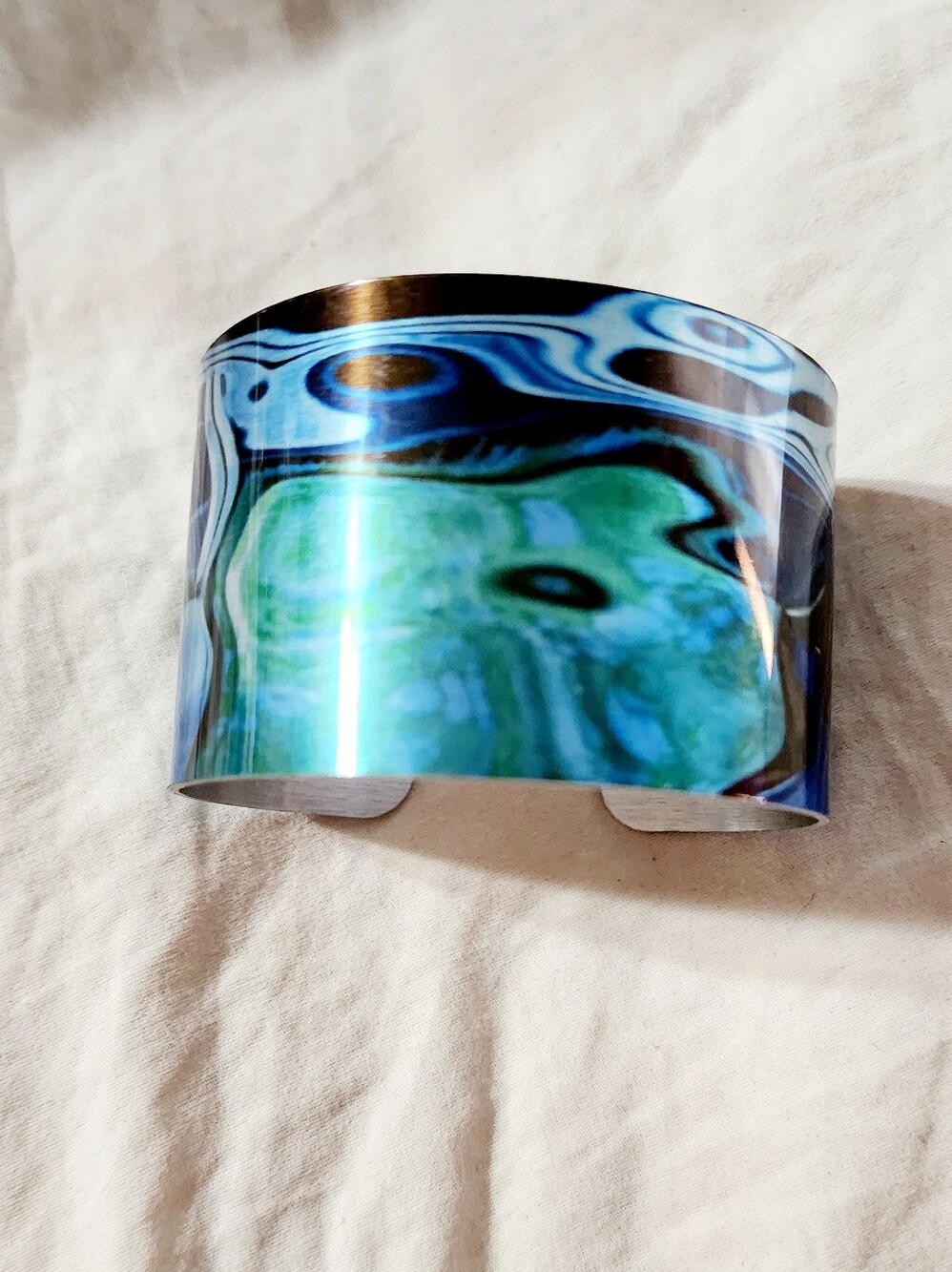 Blue-Green Swirl Metal Cuff Bracelet - Home Art Accent